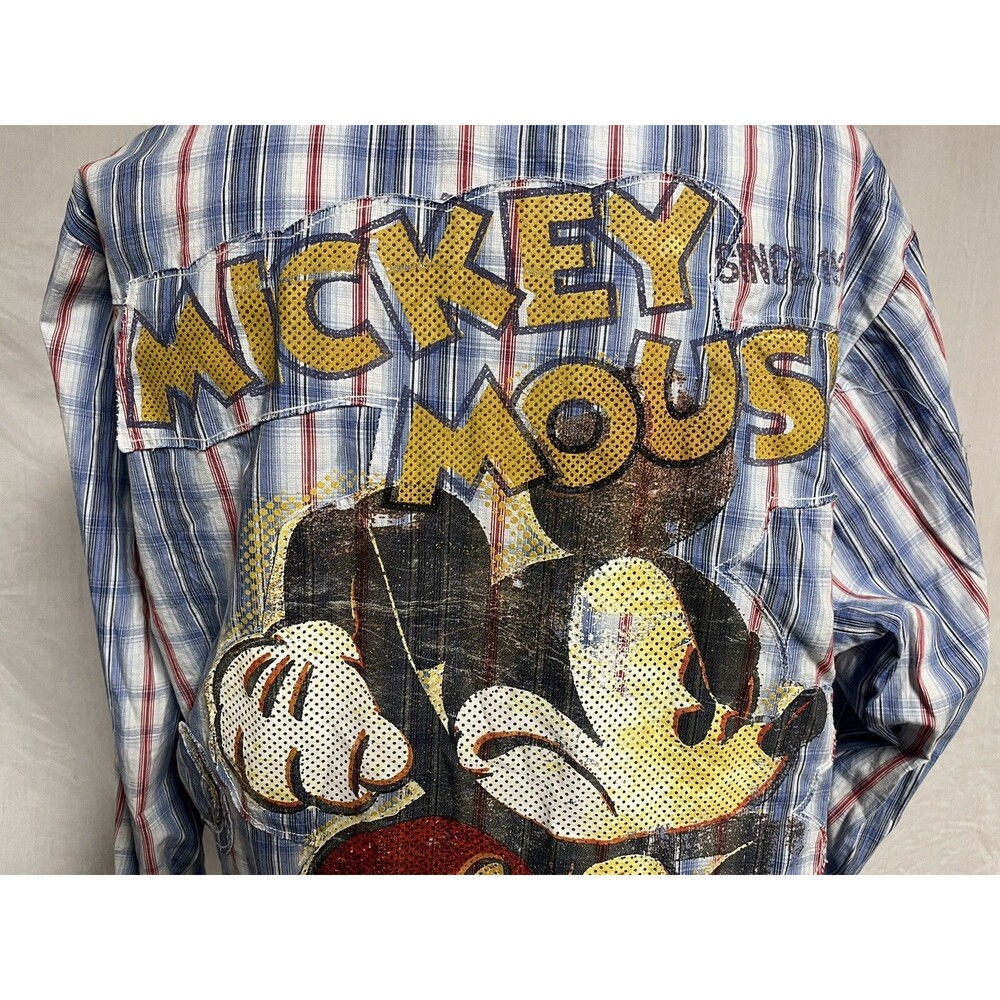 Disney Store Exclusive Mickey Mouse Western Men's Shirt Pearl Snaps Blue Red XL